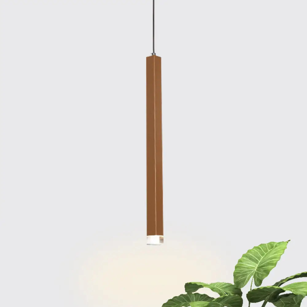 Veronica - Gold Slim Cuboid Metal Suspension Light Simple Style Hanging Pendant 1 / Warm