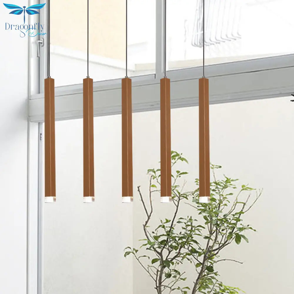Veronica - Gold Slim Cuboid Metal Suspension Light Simple Style Hanging Pendant