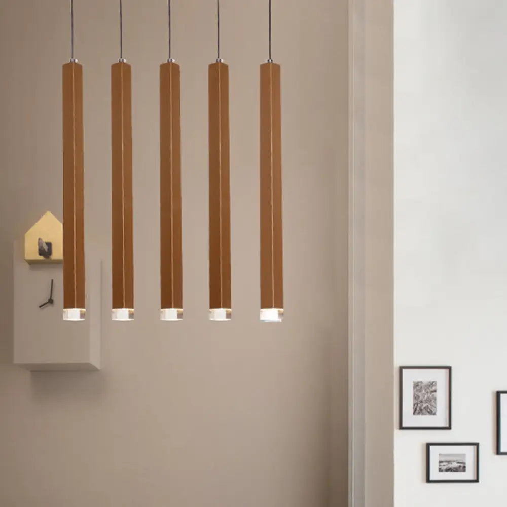 Veronica - Gold Slim Cuboid Metal Suspension Light Simple Style Hanging Pendant 5 / Warm