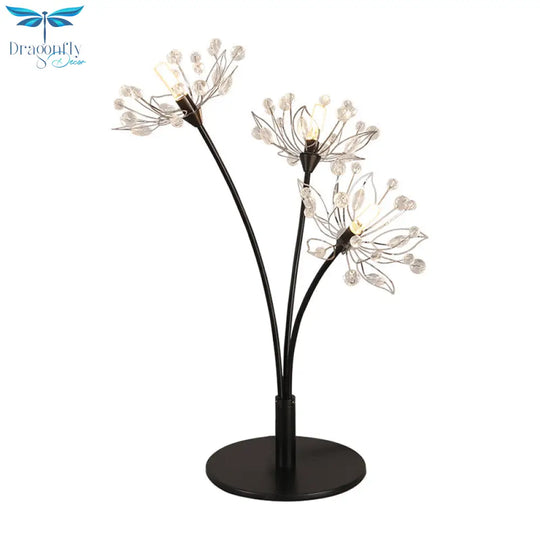 Victoire - Black Contemporary 3 Heads Desk Lamp With Hand - Cut Crystal Shade Blossom Nightstand