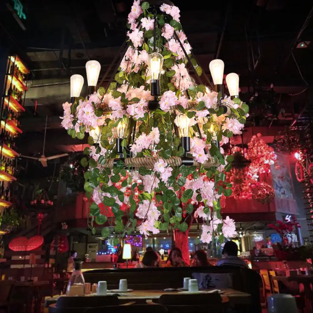 Victoria - Industrial 2 - Layer Ceiling Chandelier: Metal Led Flower Hanging Light Pink
