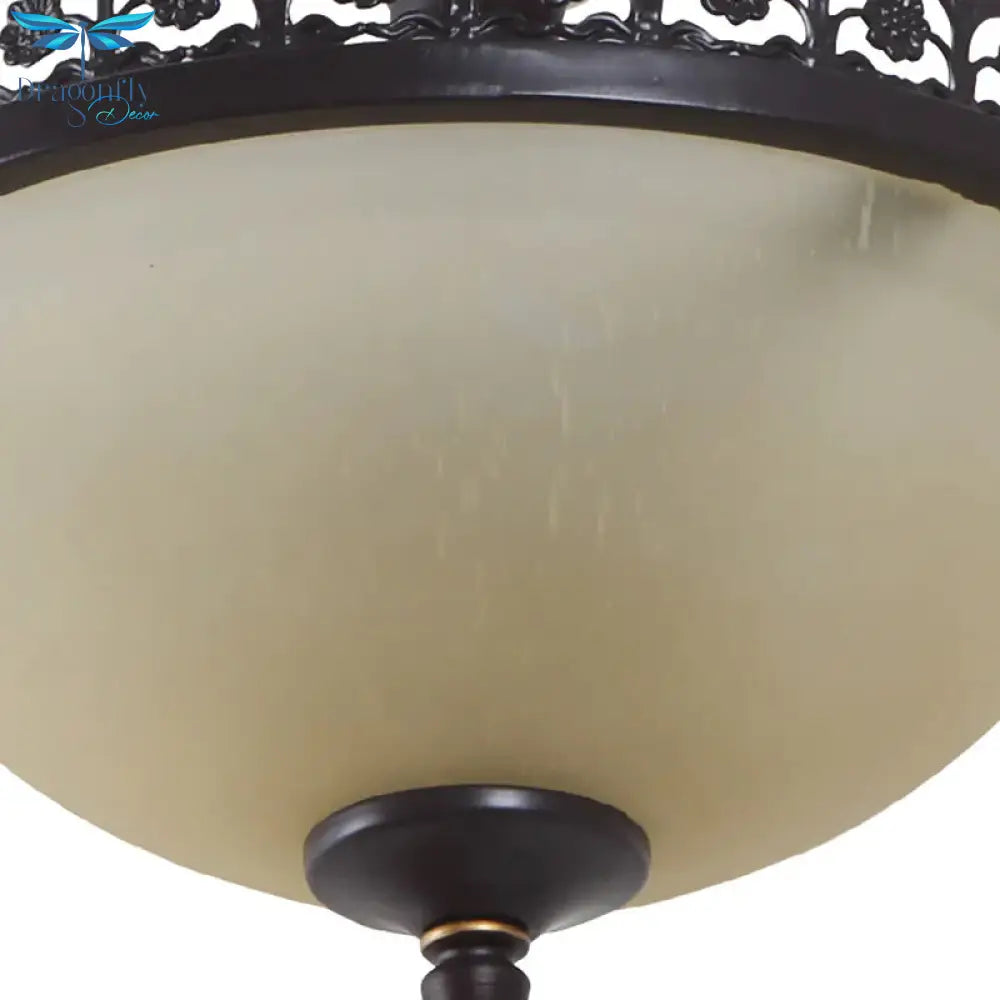 Vintage Bowl Frosted Glass Hanging Light In Black 3 Bulbs Chandelier Pendant