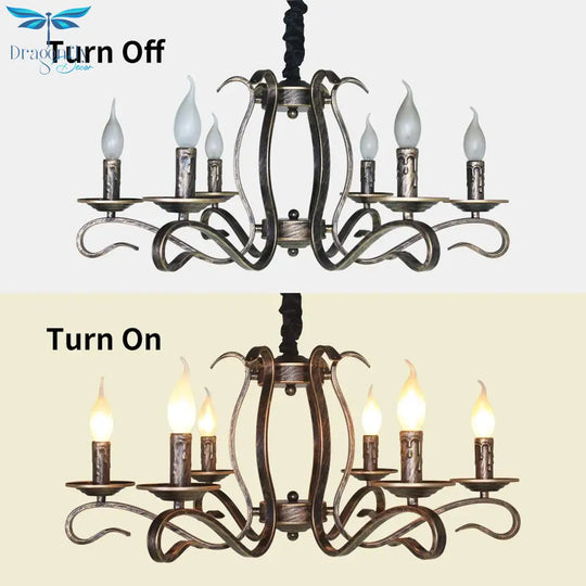 Vintage Bronze Rustic Candle Iron 6 - Lights Chandelier For Dining Room Living Pendant Lighting
