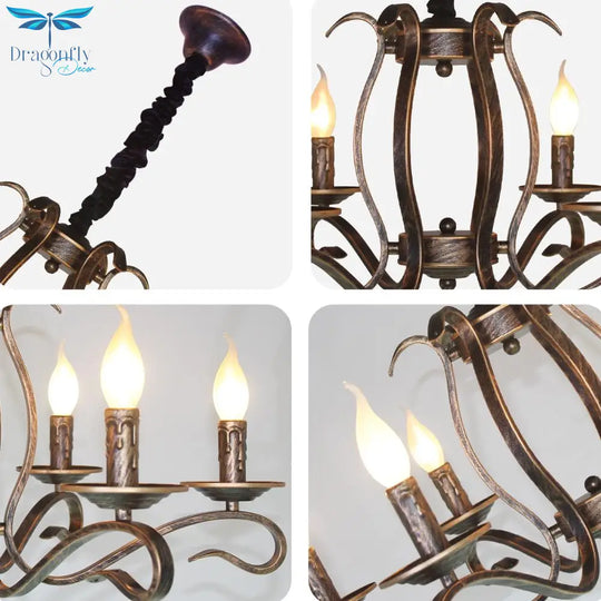 Vintage Bronze Rustic Candle Iron 6 - Lights Chandelier For Dining Room Living Pendant Lighting