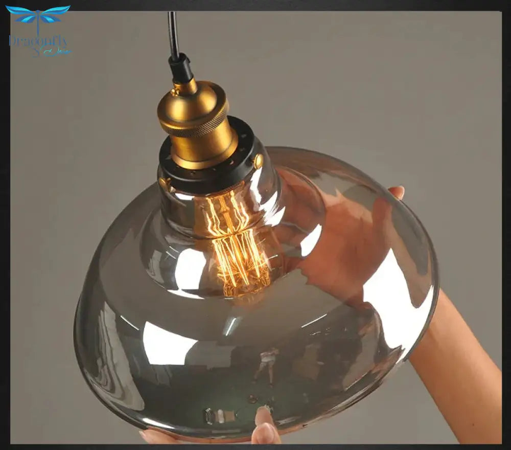 Vintage Glass Pendant Lights Loft Hang Lamp Smoky Grey Hanging Light