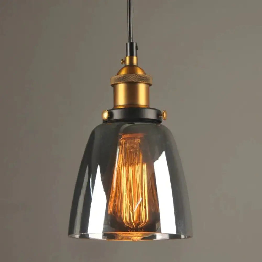 Vintage Glass Pendant Lights Loft Hang Lamp Smoky Grey Hanging Light Grey - A