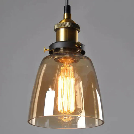Vintage Glass Pendant Lights Loft Hang Lamp Smoky Grey Hanging Light Amber - A