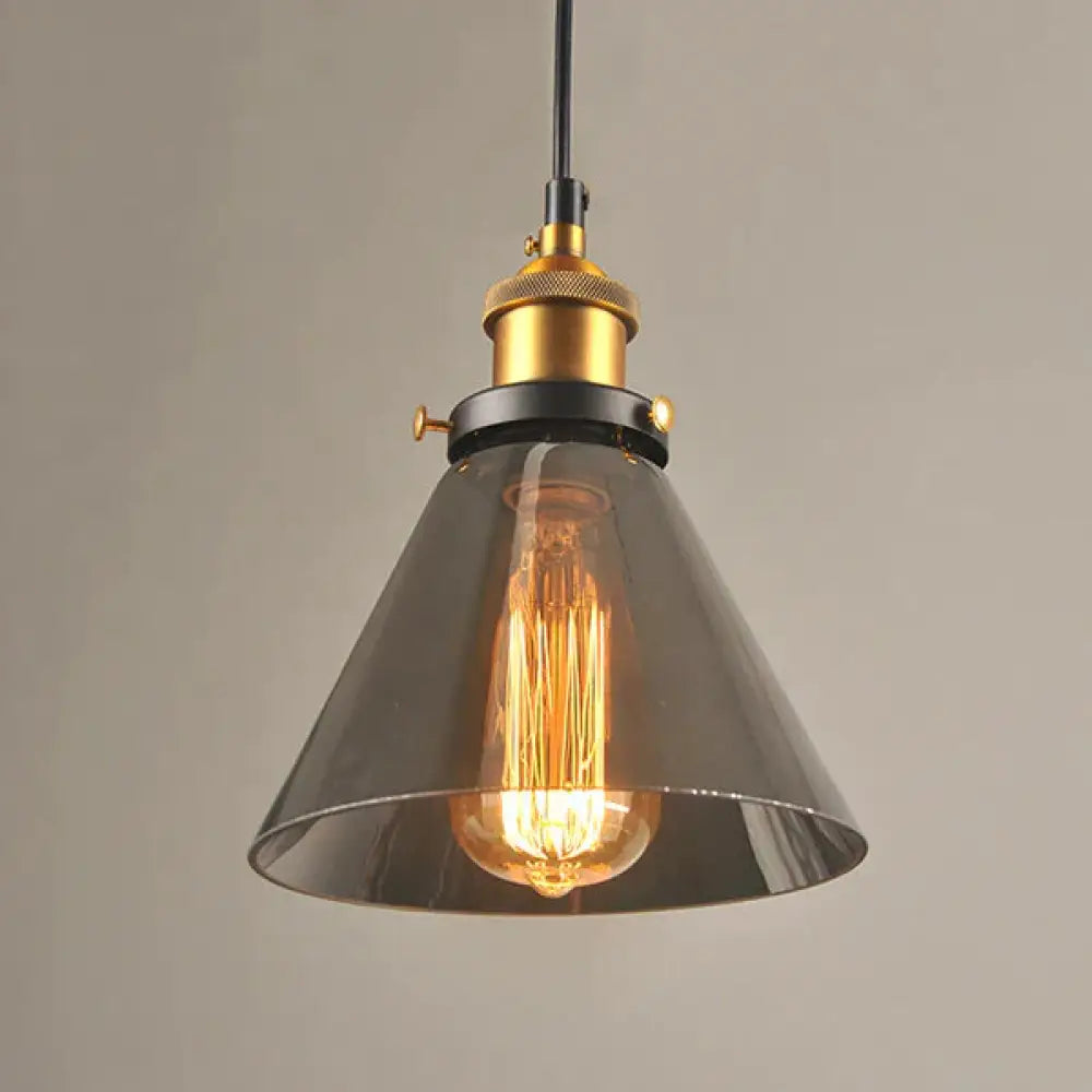 Vintage Glass Pendant Lights Loft Hang Lamp Smoky Grey Hanging Light Grey - B