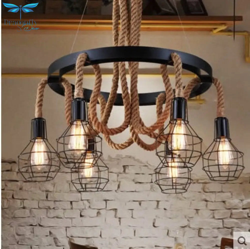 Vintage Loft American Hemp Rope Pendant Lamp Retro Industrial Hanging Lights Fixture Chandelier