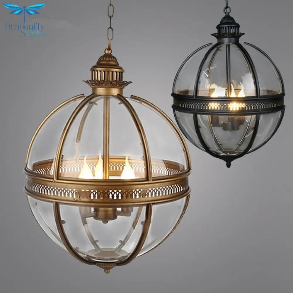 Vintage Loft Globe Pendant Lights Wrought Iron Glass Shade Kitchen Light Dinning Hanging Lamps Bar
