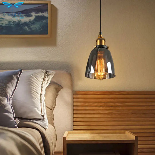Vintage Pendant Lights Glass Lamp Loft Nordic Hang 28Cm Smoky Grey Industrial Dinning Room Bedroom