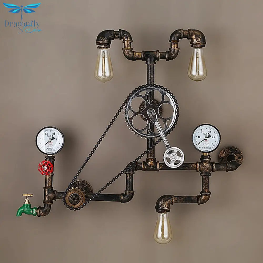 Vintage Retro Loft Industrial Wind Light Personality Water Pipe Gear Wall Lamp For Restaurant Bar