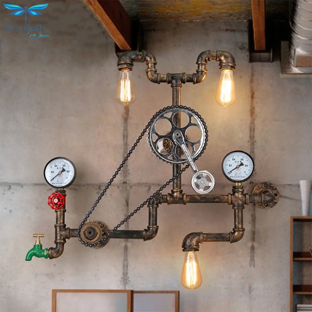 Vintage Retro Loft Industrial Wind Light Personality Water Pipe Gear Wall Lamp For Restaurant Bar