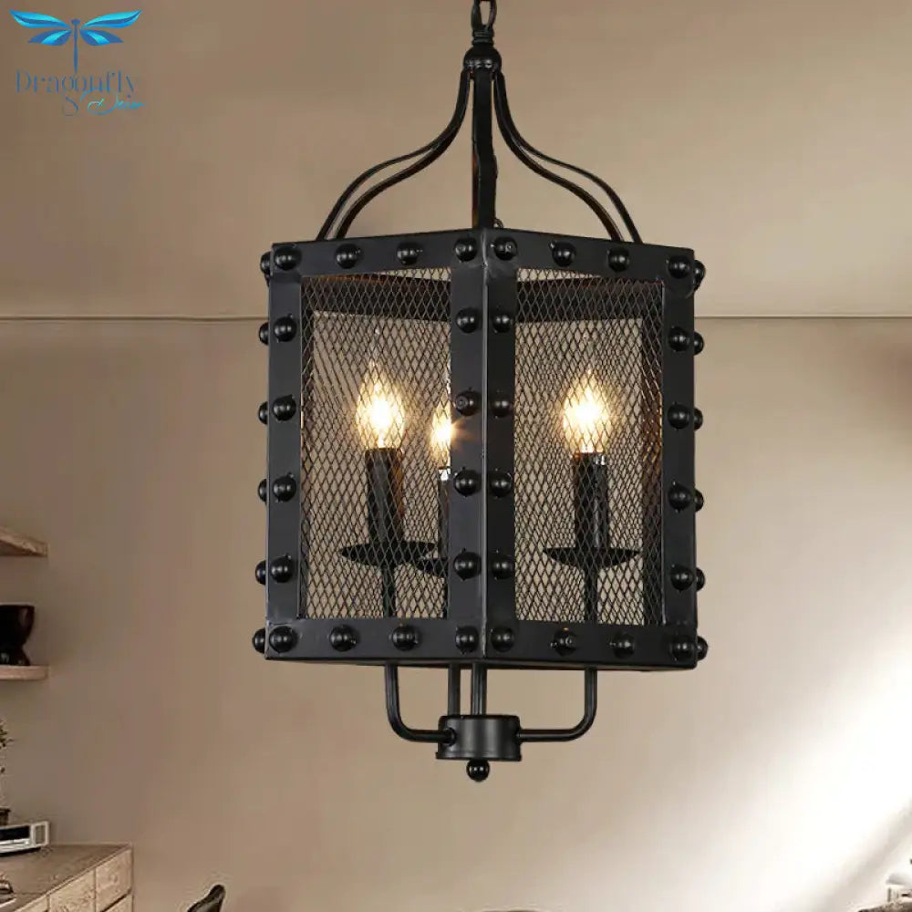 Vintage Style Black Faceted Frame 3 Lights Hanging Lamp
