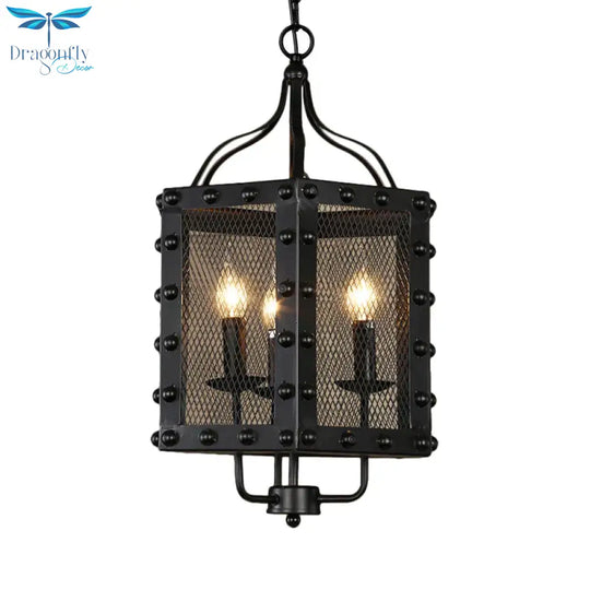 Vintage Style Black Faceted Frame 3 Lights Hanging Lamp