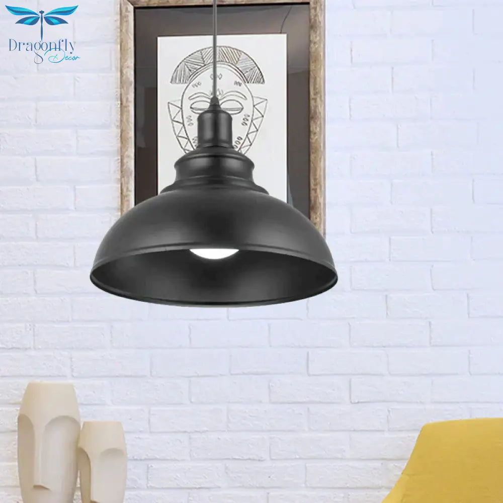 Vintage Style Metallic Black Hanging Light Dome Pendant Lamp