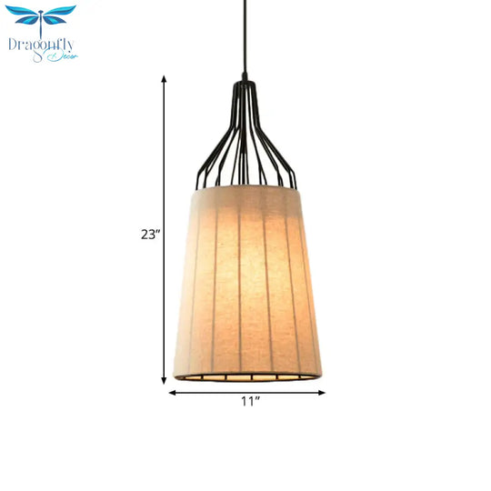 Vintage Tapered Ceiling Chandelier 3 Lights Fabric Suspension Light In Black/Coffee/Beige With Iron