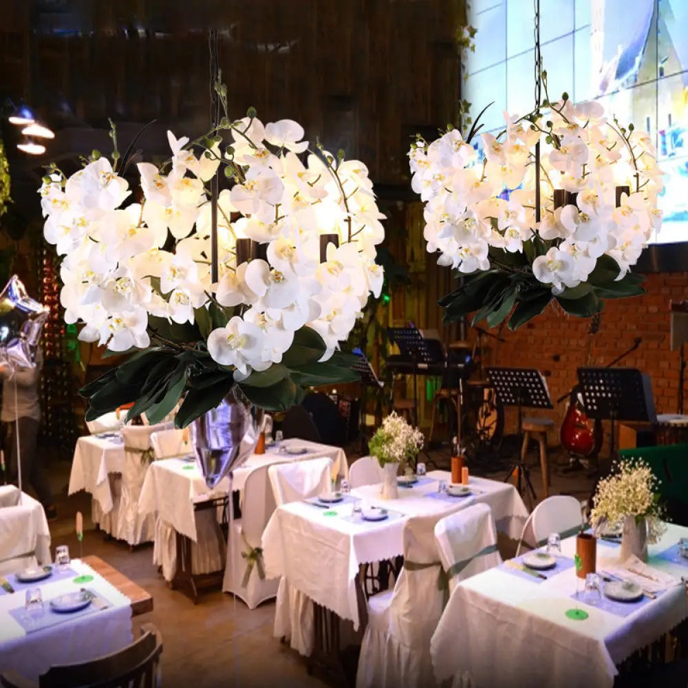 Viola - White Magnolia Metal Pendant Chandelier Factory 5 Lights Dining Room Hanging Light In