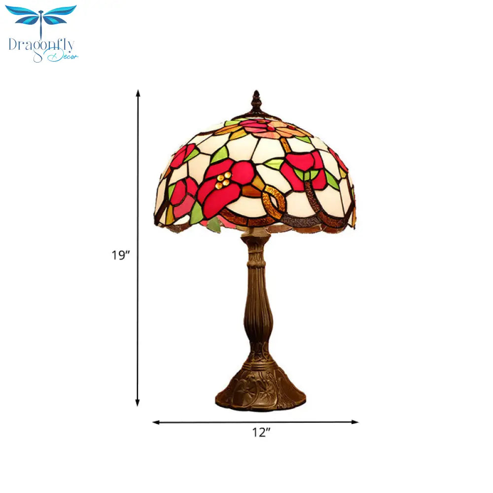 Virginie - 1 - Head Nightstand Light: Baroque Bowl Shade Stained Art Glass Blossom
