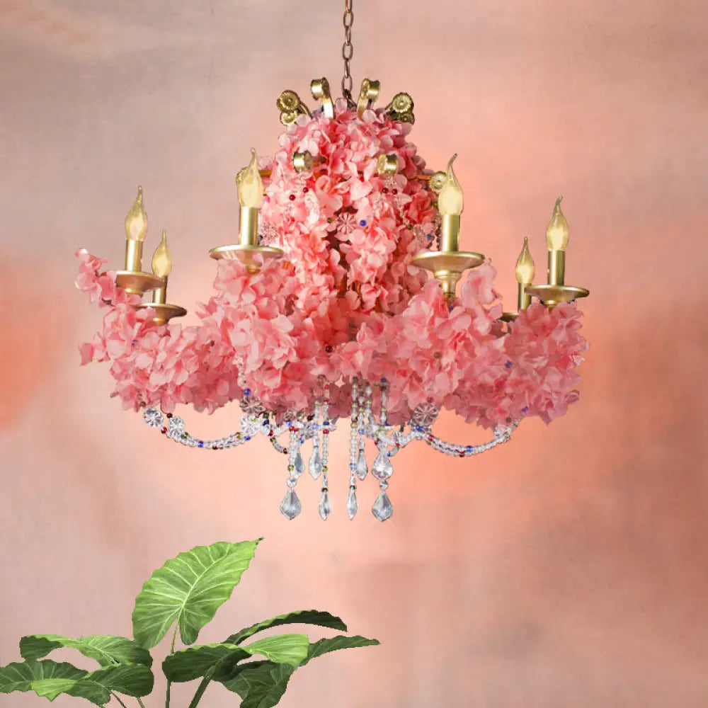 Virginie - Iron Chandelier Lamp: Industrial 8 Bulb Candlestick Pendant Pink