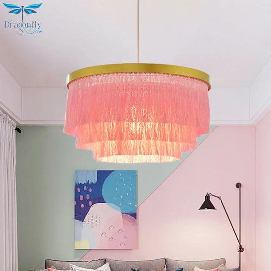 Vittoria - Gold Fringe Ceiling Light Layered 1 - Light Minimalism Hanging Lamp For Living Room