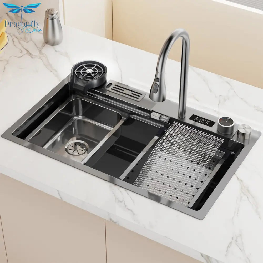 Waterfall Sink Stainless Steel Kitchen Large Single Slot Right Side Down Utensils For Kitchen For