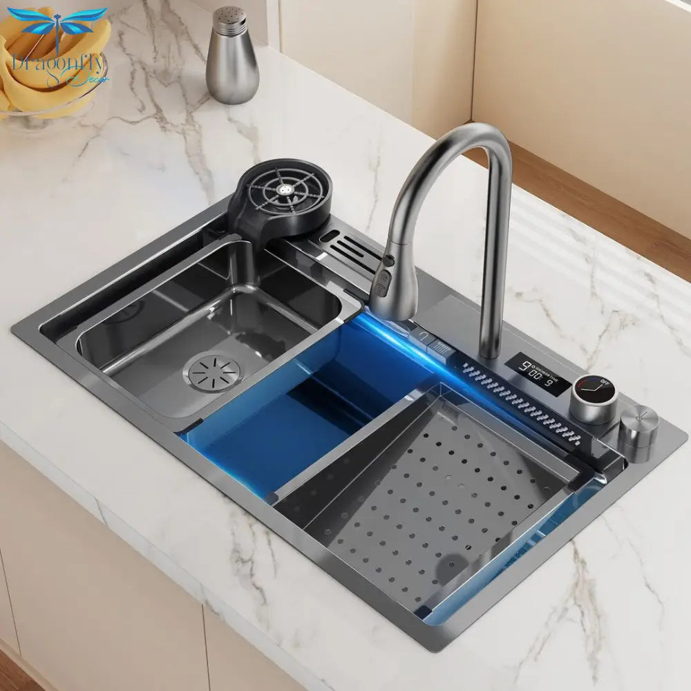 Waterfall Sink Stainless Steel Kitchen Large Single Slot Right Side Down Utensils For Kitchen For