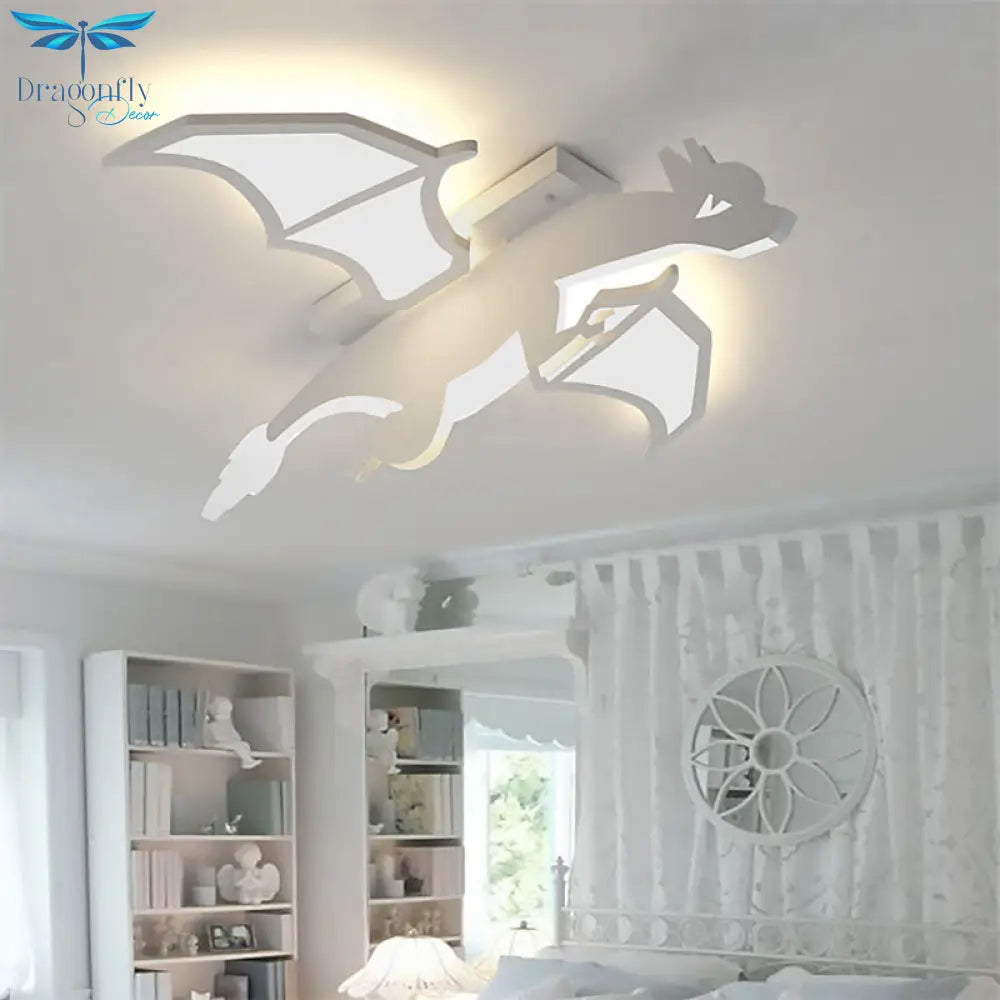 White Acrylic Led Ceiling Fixture In The Shape Of Charizard For Boys’ Bedrooms - Mounted Pendant