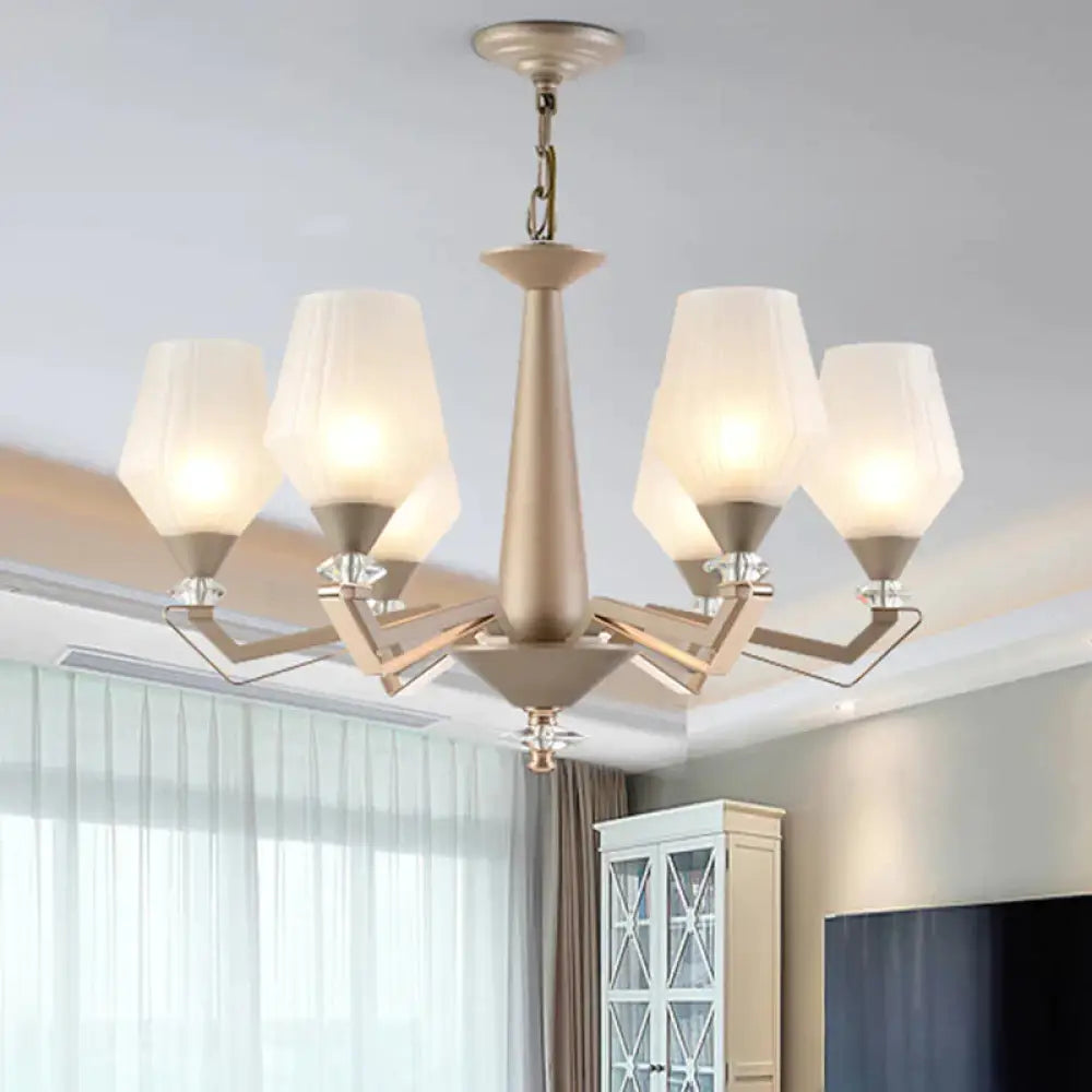White Frosted Glass Cup Shape Chandelier Traditional 3/6 Bulbs Bedroom Pendulum Light In Gold 6 /