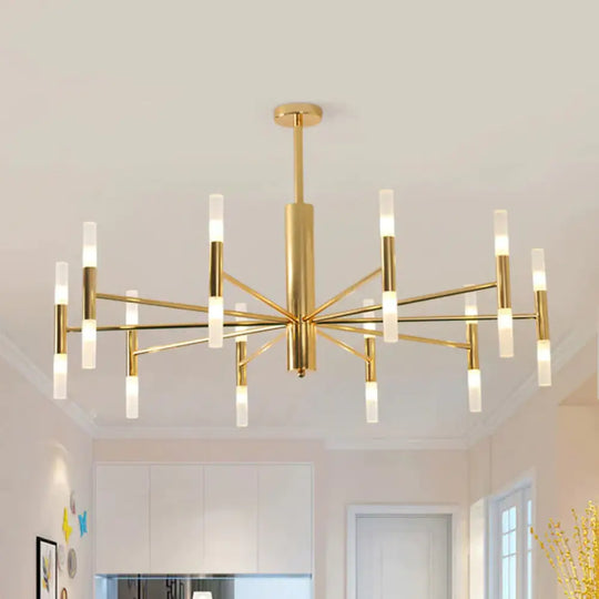 White Glass Tube Chandelier Post Modern Multi Lights Gold Led Hanging Light Fixture / 39’