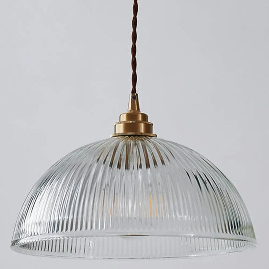 Willow - Ribbed Glass Pendant Light Brass Mini Lamp For Dining Room Clear / 12