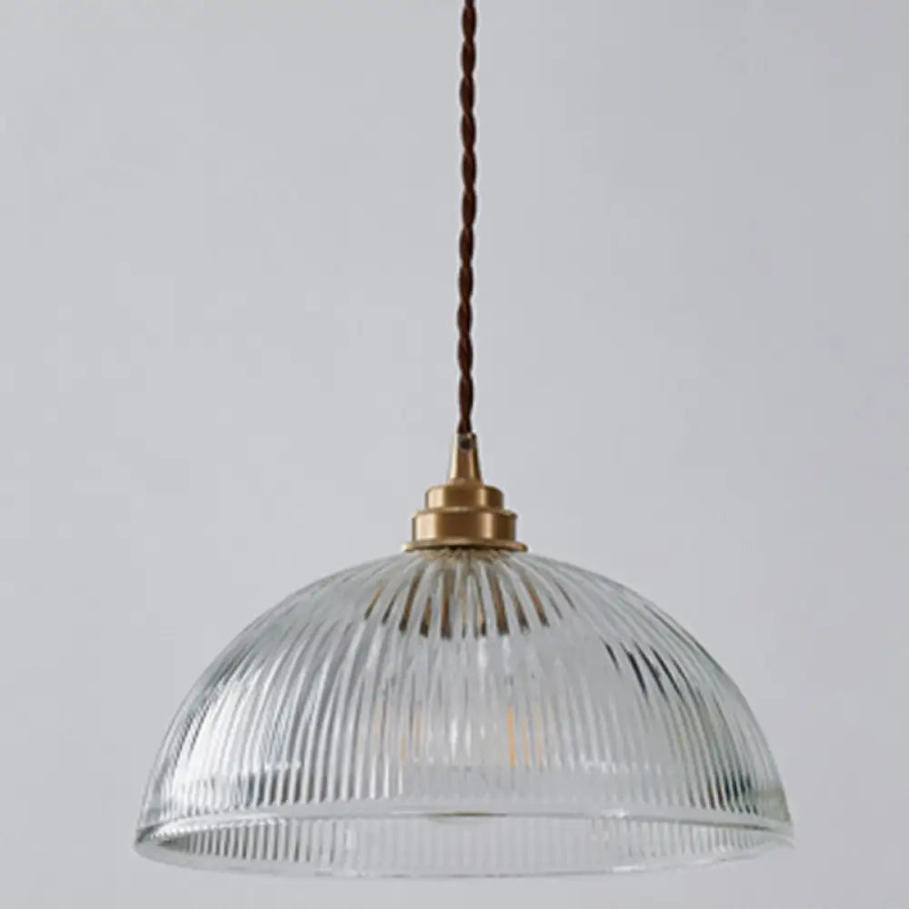 Willow - Ribbed Glass Pendant Light Brass Mini Lamp For Dining Room Clear / 8