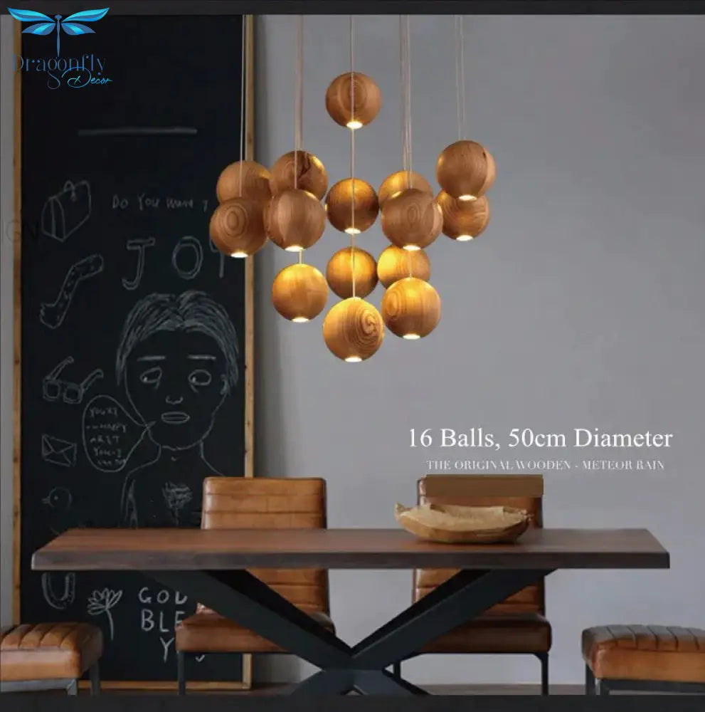 Wood Balls Chandelier Lighting Modern Nordic Creative Pendant Lamp Drop Lights For Loft Room Hotel