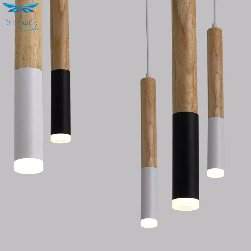 Wood Led Pendant Light 7W Hang Lamp Dining/Living Room Kitchen Island Shop Bar Cafe Droplight Long