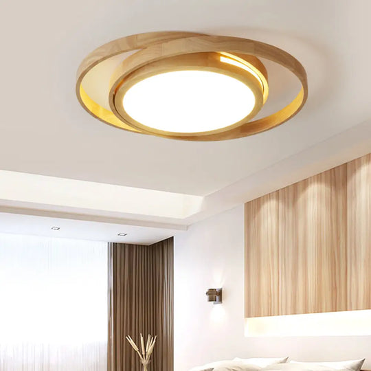 Wooden Ring Led Flush Mount Light - Nordic Style Beige Ceiling Lamp For Bedroom Wood / 19.5’ White