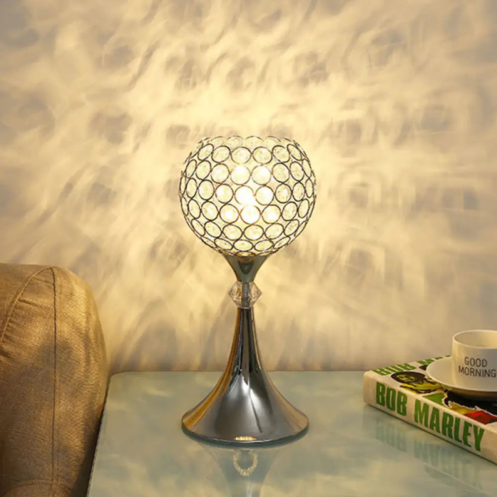 Ylenia - Silver Crystal Inserted Table Light Curved Shape 1 Head Lounge Night Lamp With Half Globe