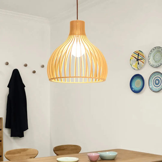 Yvette - Asian Bamboo Flared Pendant Lamp: Beige Hanging Light Fixture / Small B