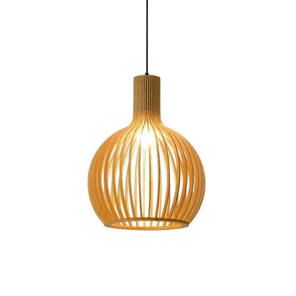 Yvette - Asian Bamboo Flared Pendant Lamp: Beige Hanging Light Fixture / Small C
