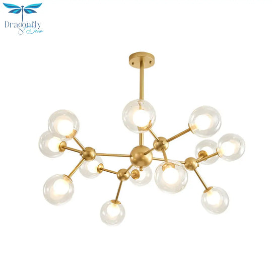 Zavijava - Gold Clear Globe Shape Glass Chandelier Light Molecular Frosted Iron Modern Pendant