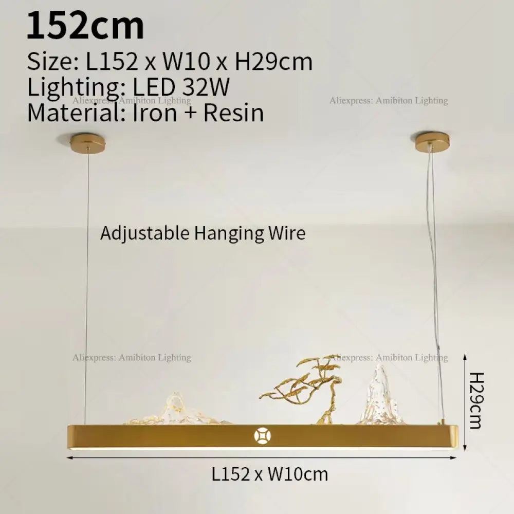 Zen Harmony: Gold Pine Landscape - Inspired Led Chandeliers For Nordic Dining L152Xw10Xh29Cm / 3