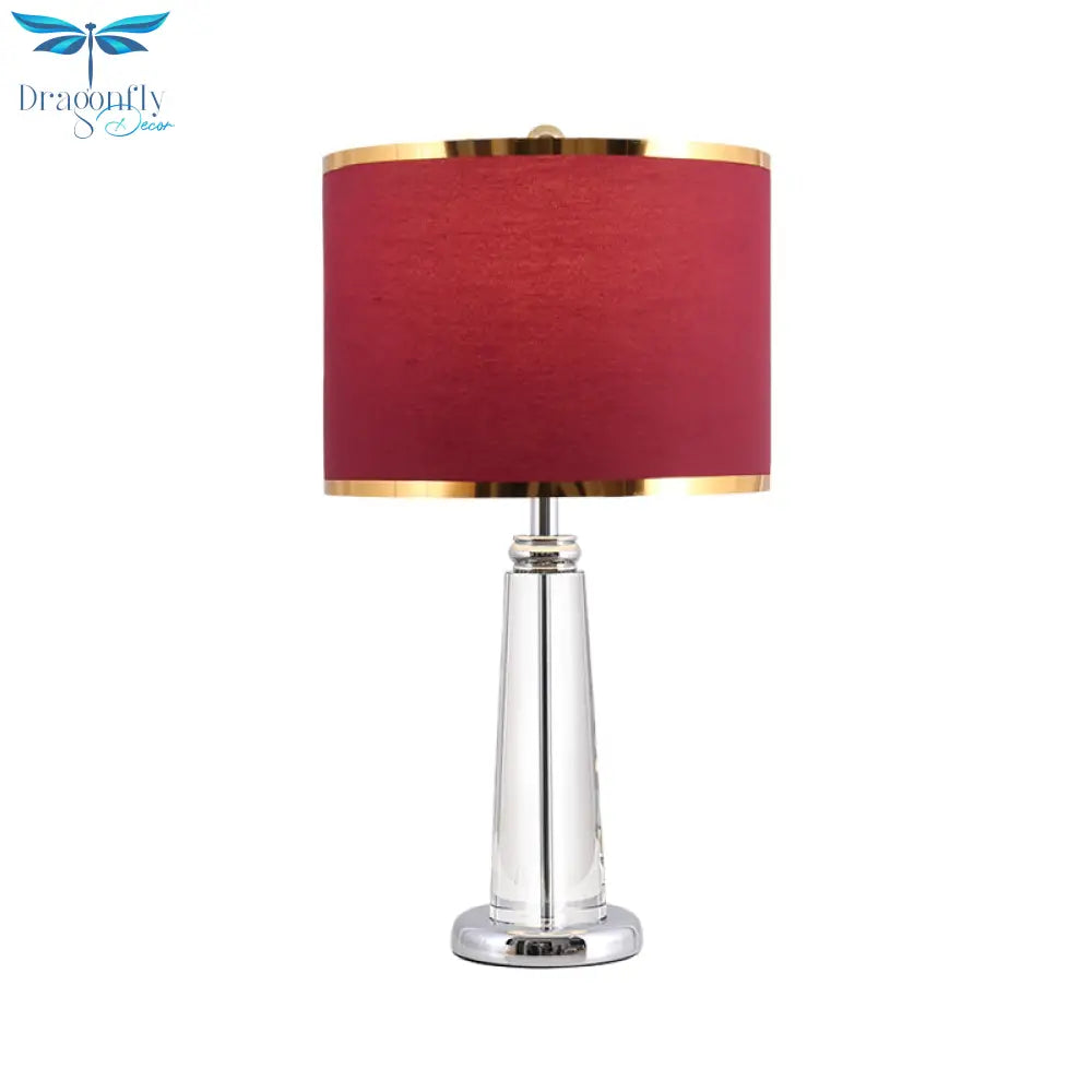 Zoe - Burgundy Circular Nightstand Lamp With Crystal Lamp - Post