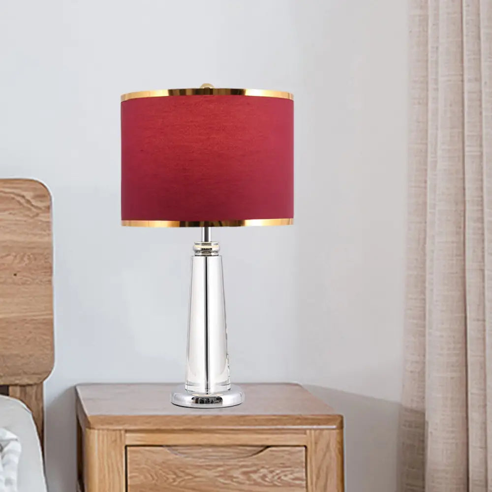 Zoe - Burgundy Circular Nightstand Lamp With Crystal Lamp - Post