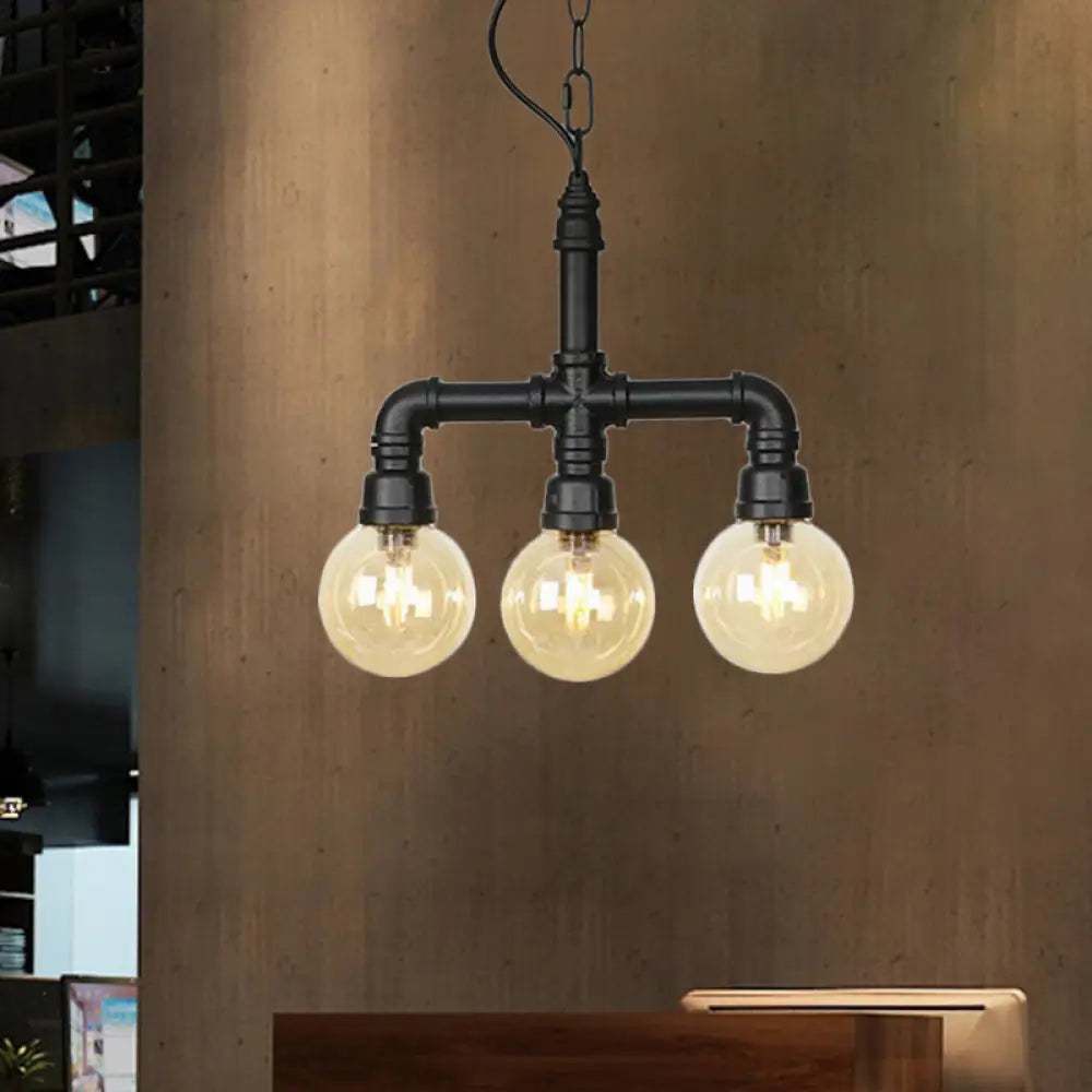 Zoe - Industrial Ball Amber Glass Pendant Light 3/4 Lights Restaurant Led Ceiling Chandelier In