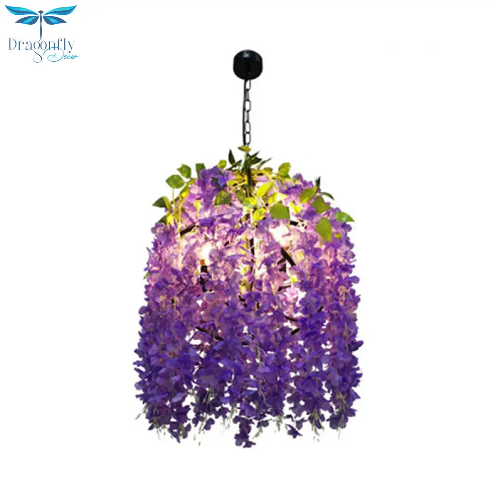 Zoe - Retro 3 Bulbs Metal Chandelier Lighting Purple Blossom Restaurant Led Hanging Ceiling Light