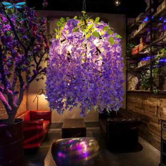 Zoe - Retro 3 Bulbs Metal Chandelier Lighting Purple Blossom Restaurant Led Hanging Ceiling Light