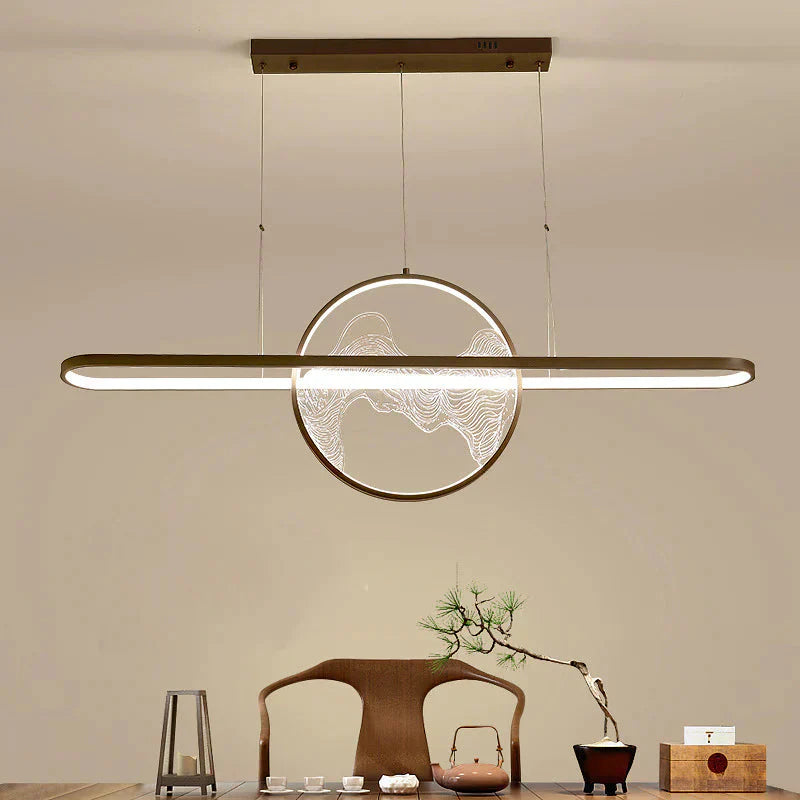 Restaurant Chandelier Led Rectangular Living Room Zen Landscape Teahouse Simple Bar Study Lamp