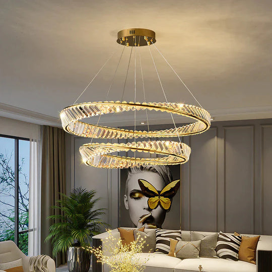 Dimmable Crystal Chandeliers Lighting Modern Ring Pendant Light Led Lamp Fixtures For Dining Room