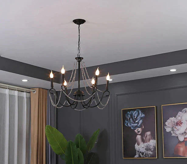 Wrought Iron Crystal Chandelier Candle Living Room Lamp Clothing Store Personality Black Lamps