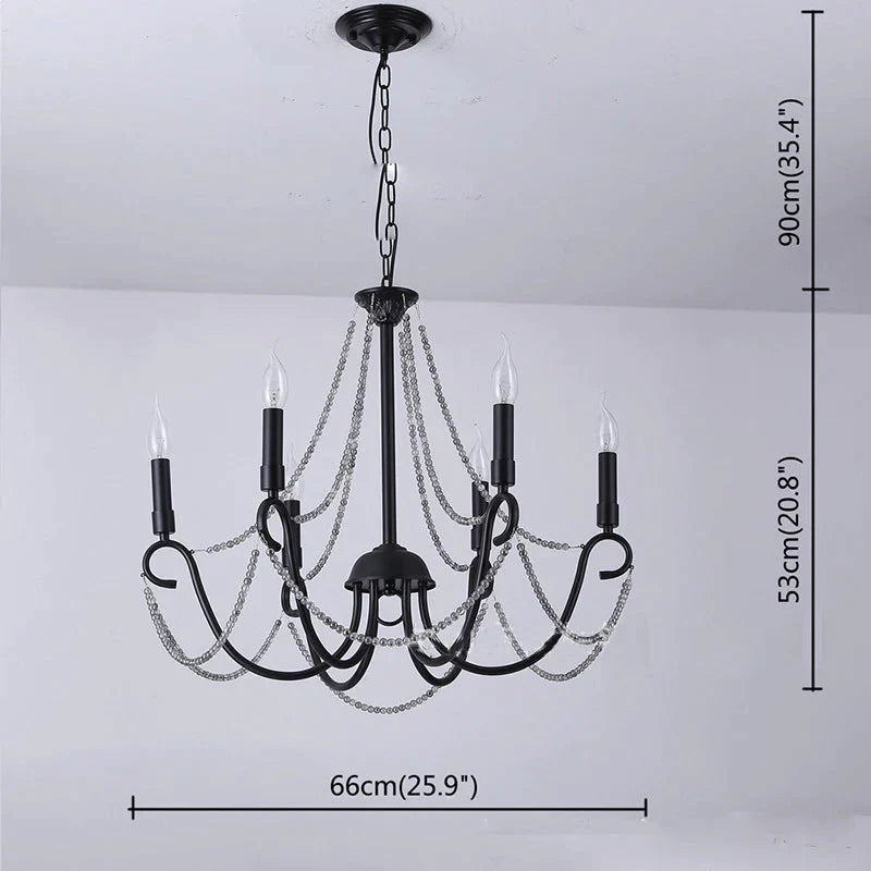 Wrought Iron Crystal Chandelier Candle Living Room Lamp Clothing Store Personality Black Lamps