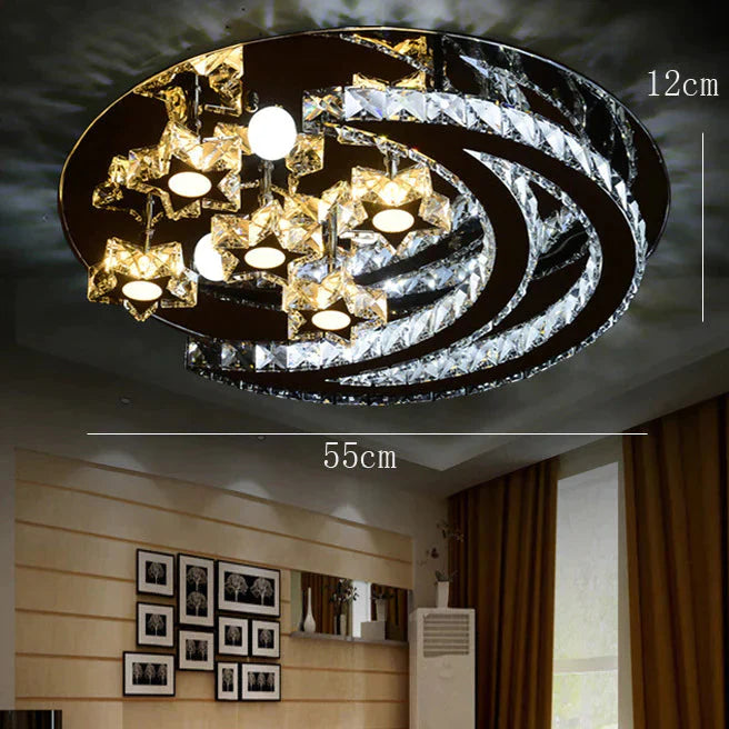 Simple Modern Restaurant Living Room Creative Round Stars And Moon Shaped Crystal Ceiling Lamp As